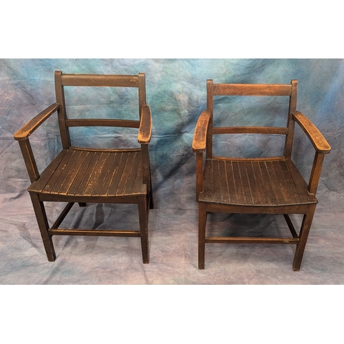 45 - A Pair Of Wooden Slatted Chairs - One Dated 1932 With LNER