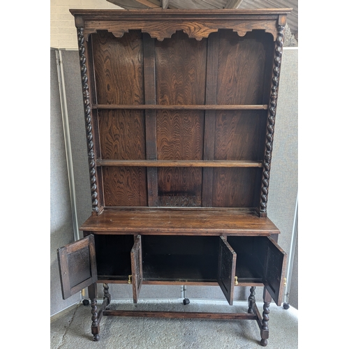 906 - Antique Dark Oak English Buffet Side Board - 198 x 108 x 42cm