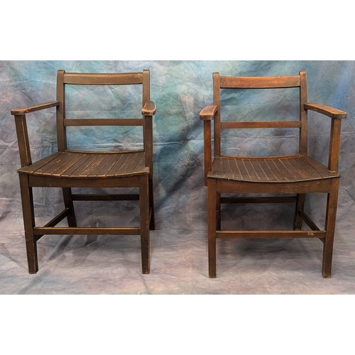 45 - A Pair Of Wooden Slatted Chairs - One Dated 1932 With LNER