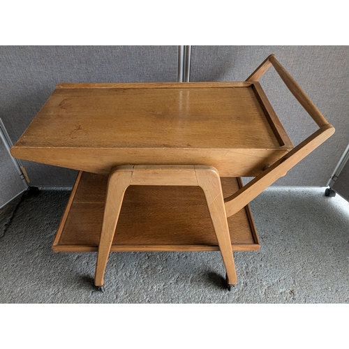 908 - Mid-Century Hostess Trolley With 2 Shelves And A Drawer - 80 x 75 x 43cm