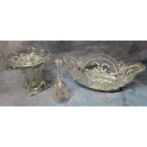 1596 - 3x Cut Glass Pieces Including - Fruit Bowl, Vase And Bell