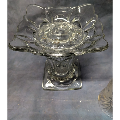 1596 - 3x Cut Glass Pieces Including - Fruit Bowl, Vase And Bell