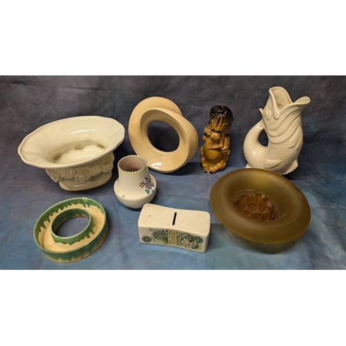 911 - Selection of Mixed Pottery Including Poole Pottery Vase, Dartmouth Glug Jug, And More