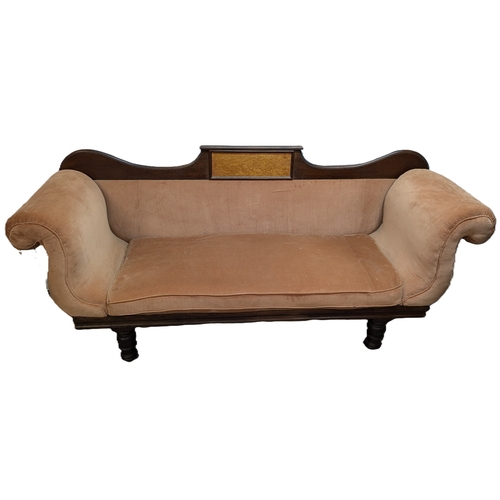 913 - Antique Scroll Arm Sofa Covered In Peach Upholstery