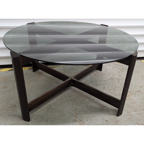 919 - Vintage Wooden Framed Glass Topped Coffee Table - 40 x 76 x 76cm