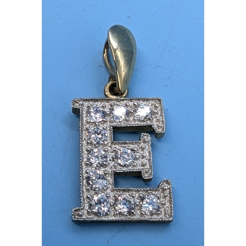 229 - A 9ct Gold And CZ Pendant Initialled 'E' - 3gms Total Weight