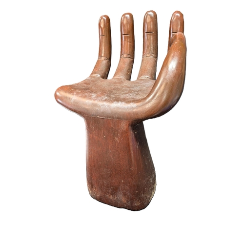 22 - Retro 1970's Solid Wood Hand Shaped Chair 66cm Tall to Tip of Fingers, approx 39cm Wide