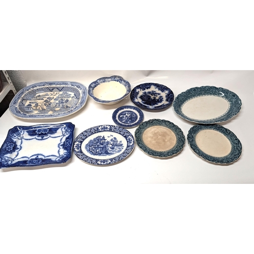 607 - A Selection of Antique Blue and White/ Green and White China inc. Rare 19th Century T & E Goodwin  B... 