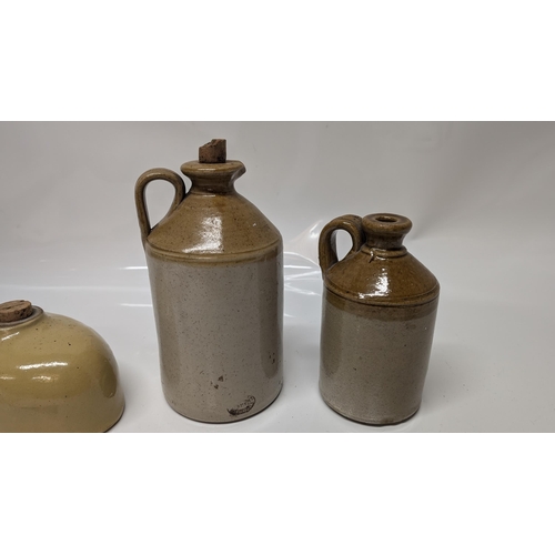 609 - 2 x Antique Stoneware Falgons 19cm H and 23cm H and a Stoneware Hot Water Bottle