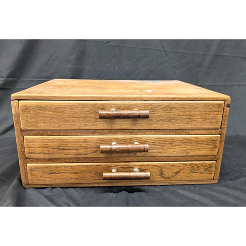 617 - Vintage Haevy Wooden Collectors Chest of 3 x  Drawers,  Good Condition however repairable Split to T... 