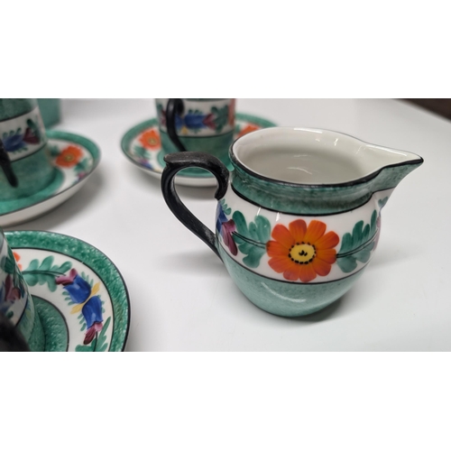 636 - Antique 1900's Art Deco Czech Hand Painted Coffee Set including Coffee Pot, 4 x Cups and Saucers, Mi... 