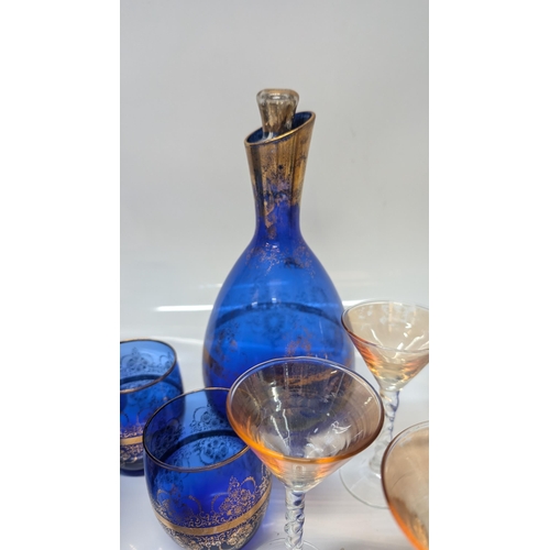 637 - A Selection of Vintage Glassware inc, Perfume Bottles, Vases, Blue Glass, Bells, Smokey Brown Liquer... 