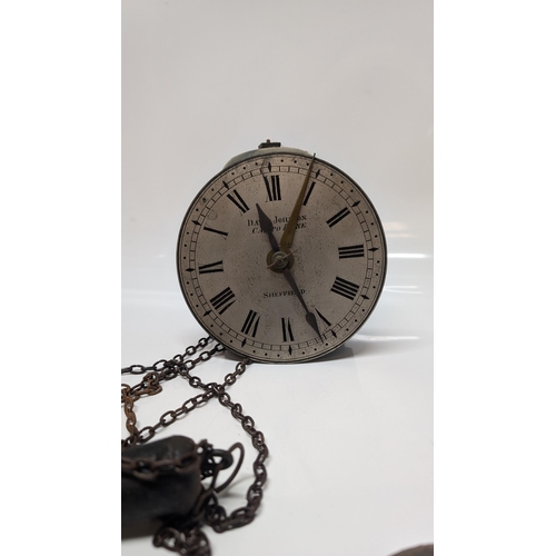 55 - Vintage David Johnson Campo Lane Sheffield Clock Mechanism including weights and chain