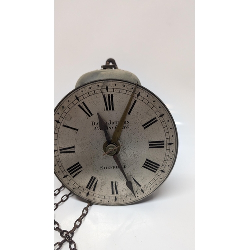 55 - Vintage David Johnson Campo Lane Sheffield Clock Mechanism including weights and chain