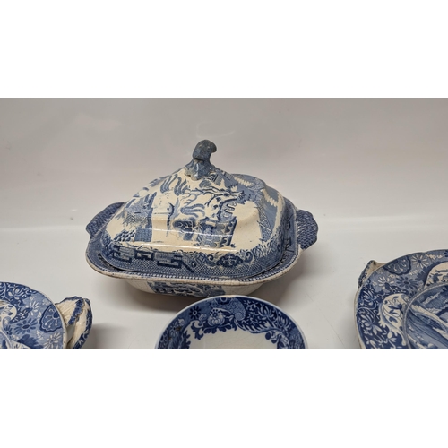 619 - A Collection of Antique Blue and White Chinaware inc.  a large amount of Copeland Spode Italian Ware... 