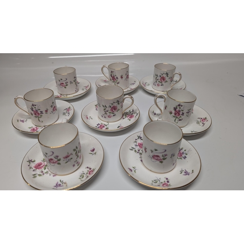 632 - A Vintage Staffordshire Crown Rosebud Floral Coffee Set consisting of 8 x Coffee Cups and 8 x Saucer... 