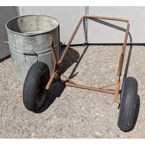 836 - Vintage Galvanised Water Carrier In Working Order - Water Butt Can Be Removed From Frame