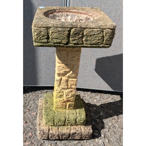 840 - Concrete Brick Effect Bird Bath - In 2 Parts - 85cm Tall