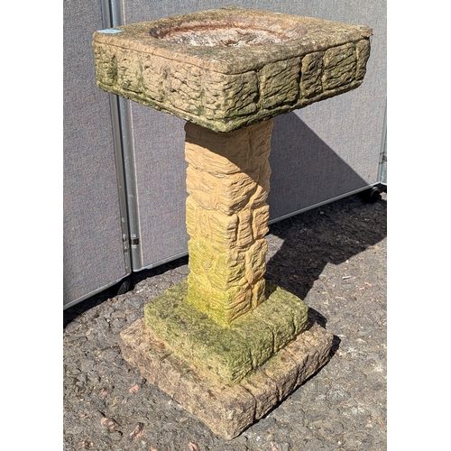 840 - Concrete Brick Effect Bird Bath - In 2 Parts - 85cm Tall