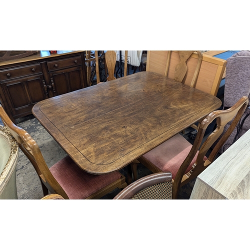 18 - .A Regency, Mahogany Inlaid Tilt Top Table On Castors and 4 Matching Chairs with Velour Covering - 1... 