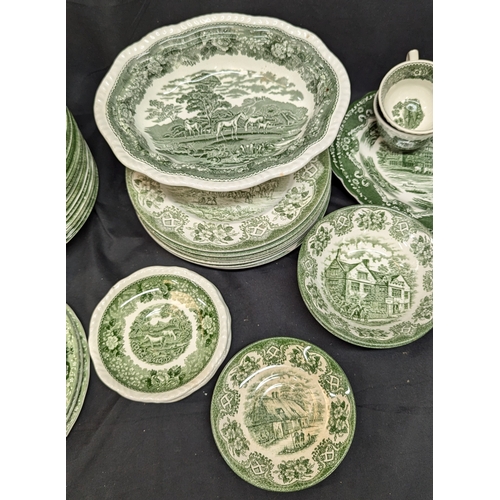 774 - Mixed Green And White Dinner Services - Adams & WH Grindley - 48 Pieces In Total