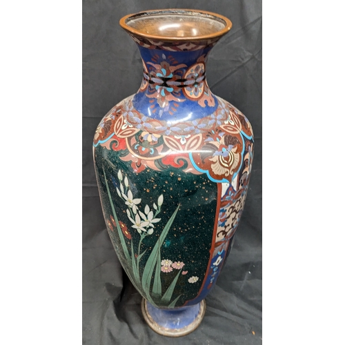 775 - Antique 19th Century Japanese Ginbari Cloisonne Metal Vase With Brass Collars - 60cm Tall - Some Dam... 