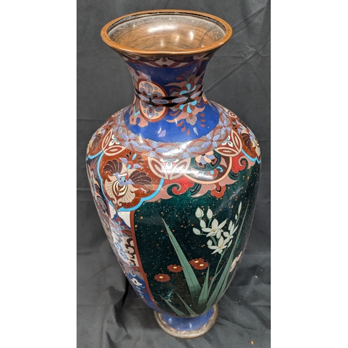 775 - Antique 19th Century Japanese Ginbari Cloisonne Metal Vase With Brass Collars - 60cm Tall - Some Dam... 