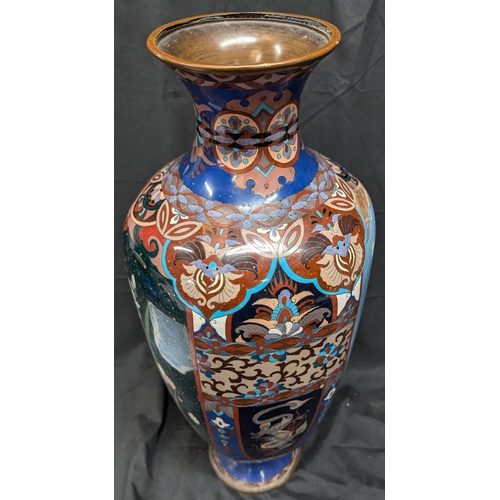 775 - Antique 19th Century Japanese Ginbari Cloisonne Metal Vase With Brass Collars - 60cm Tall - Some Dam... 