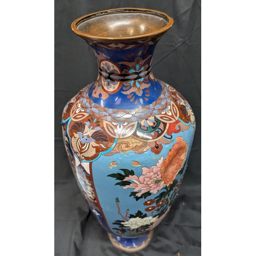 775 - Antique 19th Century Japanese Ginbari Cloisonne Metal Vase With Brass Collars - 60cm Tall - Some Dam... 