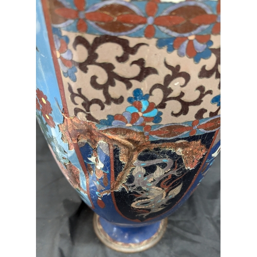 775 - Antique 19th Century Japanese Ginbari Cloisonne Metal Vase With Brass Collars - 60cm Tall - Some Dam... 