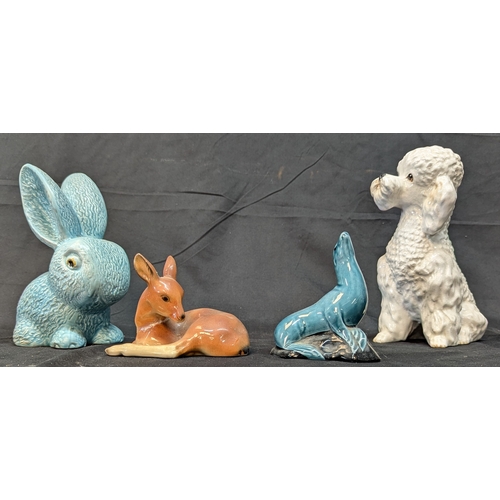 779 - Sylvac Poodle And Rabbit With Poole Dolphin And A Kari Haisermann Deer with Repair