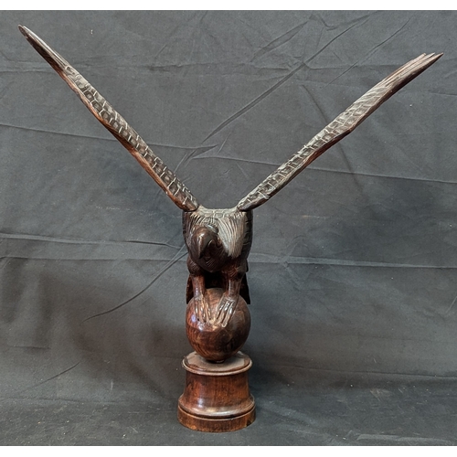 90 - Large Carved Wooden Eagle Standing On Wooden Base - 50 x 50 x25cm