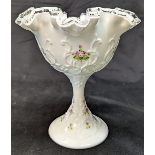 69 - A Fenton Hand Painted Silvercrest Lace Compote Crimped Ruffled Edge Violet Flower Vase And An Etched... 