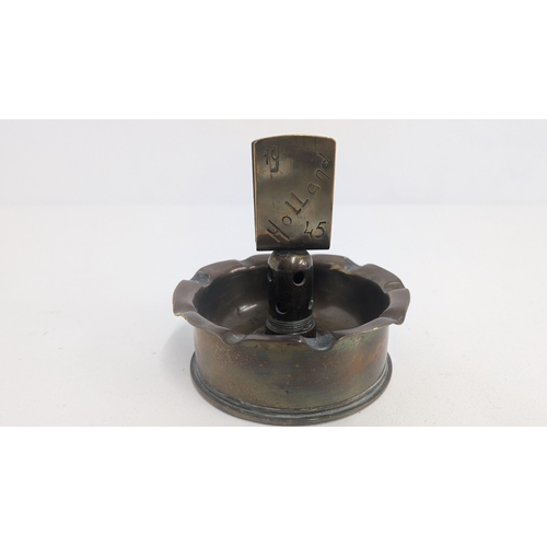 124 - Antique Trench Art 1941 W + M Stamped Shell Napkin Holder, Inscribed 