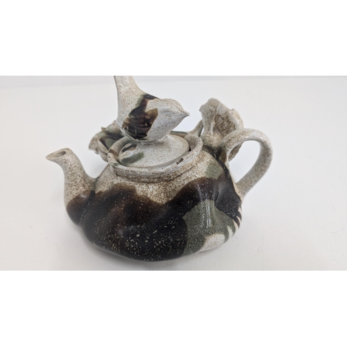 125 - Vintage Abstract Decorative Pottery Tea Pot with Birds and Lilys.  Letter B to Base.  Approx 16cm Ta... 