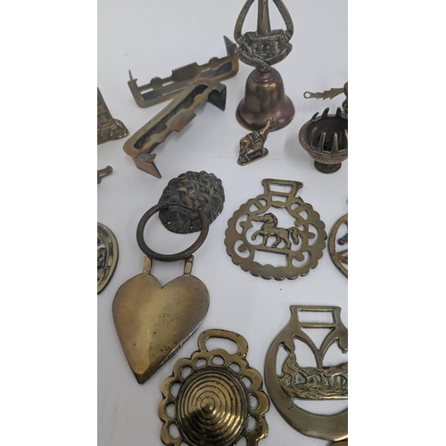 126 - .A Collection of Vintage Brassware inc.  Horse Brasses, Heavy Weight, Bells, Leprechaun, Small Pail,... 