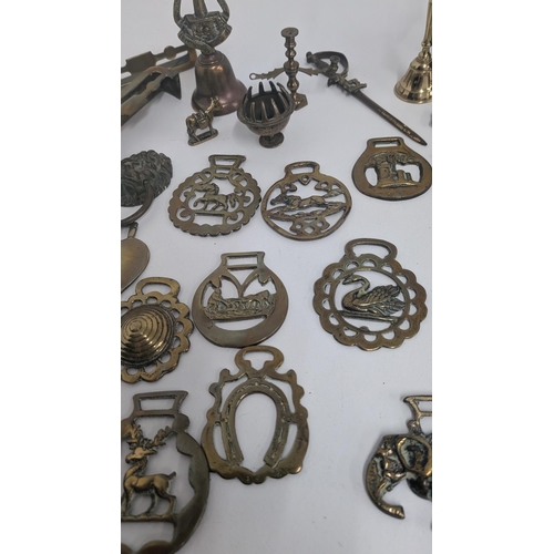 126 - .A Collection of Vintage Brassware inc.  Horse Brasses, Heavy Weight, Bells, Leprechaun, Small Pail,... 