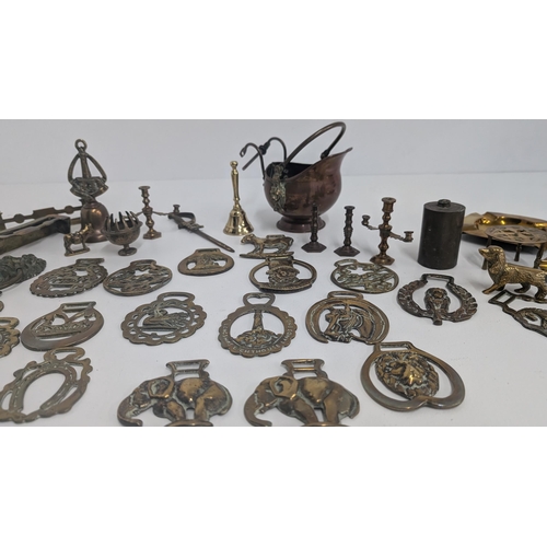 126 - .A Collection of Vintage Brassware inc.  Horse Brasses, Heavy Weight, Bells, Leprechaun, Small Pail,... 