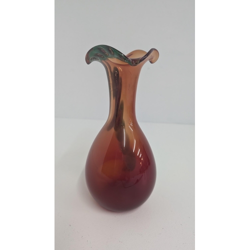 128 - Vintage Glassware including:
- Art Deco Orange / Red |Vase with Peacock Feather Colour Design 23cm T... 