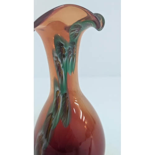 128 - Vintage Glassware including:
- Art Deco Orange / Red |Vase with Peacock Feather Colour Design 23cm T... 