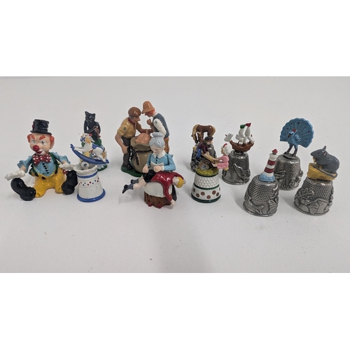 129 - A Collection of Pewter and Enamel Collectable Thimbles i c. Clown, Farmers, Grandma, Horses, Mice et... 