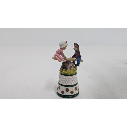 129 - A Collection of Pewter and Enamel Collectable Thimbles i c. Clown, Farmers, Grandma, Horses, Mice et... 