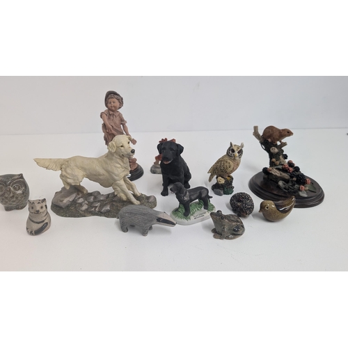 195 - A Selection of Vintage Porcelain, Stone etc. Ornaments inc. Golden Retriever, Black Lab, Doormouse, ... 