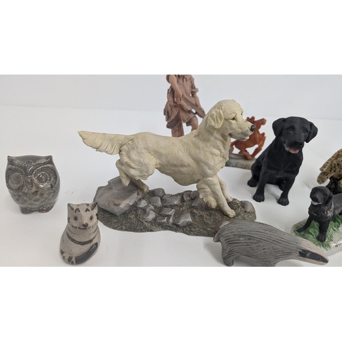 195 - A Selection of Vintage Porcelain, Stone etc. Ornaments inc. Golden Retriever, Black Lab, Doormouse, ... 