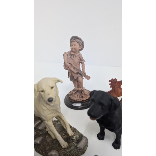 195 - A Selection of Vintage Porcelain, Stone etc. Ornaments inc. Golden Retriever, Black Lab, Doormouse, ... 