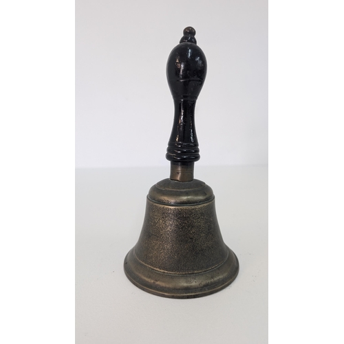 626 - Vintage Brass School Bell with Turned Wooden Handle approx 21cm to top of handle, diameter at base o... 