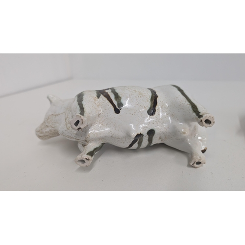 95 - Large Melmaware Hereford Bull 24cm Long, 14cm High, A Vintage Chalkware Bull 20cm Long, 13cm High an... 