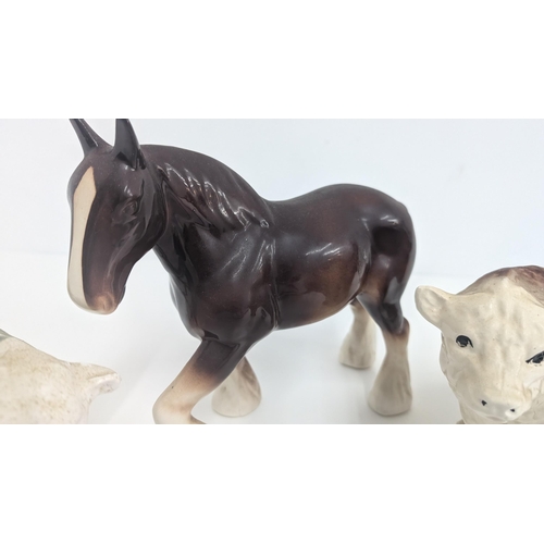 95 - Large Melmaware Hereford Bull 24cm Long, 14cm High, A Vintage Chalkware Bull 20cm Long, 13cm High an... 