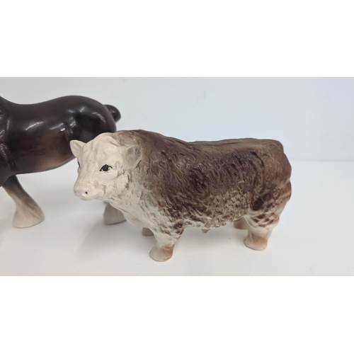 95 - Large Melmaware Hereford Bull 24cm Long, 14cm High, A Vintage Chalkware Bull 20cm Long, 13cm High an... 