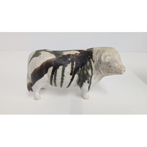 95 - Large Melmaware Hereford Bull 24cm Long, 14cm High, A Vintage Chalkware Bull 20cm Long, 13cm High an... 